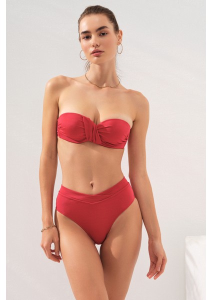 Clarke Balenli Kaplı Straplez Bikini Takım Kırmızı 231231