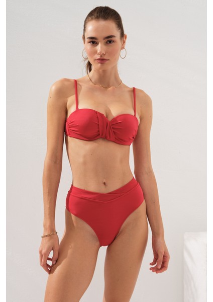 Clarke Balenli Kaplı Straplez Bikini Takım Kırmızı 231231 fırsatları