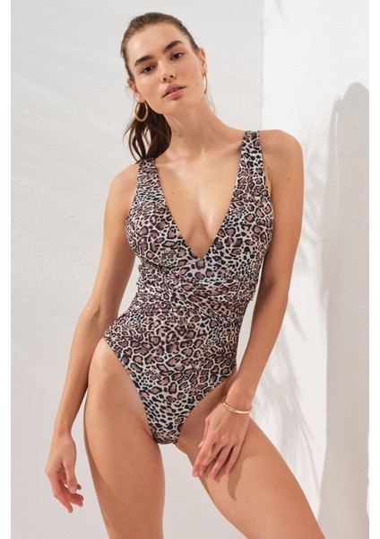 Aria Askılı Göğüs Dekolteli Mayo Leopar 231135-D fırsatları