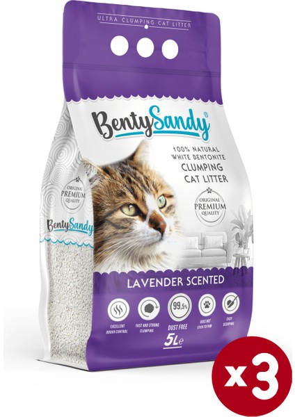 Lavanta Kokulu Topaklanan İnce Taneli Kedi Kumu 5lx3