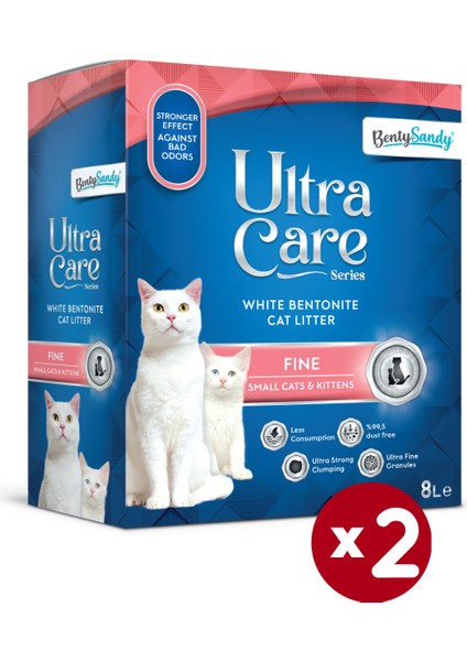 Ultra Care Series Küçük ve Yavru Kediler İçin Topaklanan İnce Taneli Kedi Kumu 8lx2