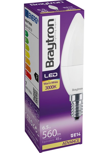 BA09-00710-BRAYTRON 7W 3000K Sarı Işık E14 Mum LED Ampul 5 Li Paket