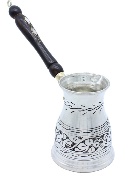 Çiçek El Işlemeli Uzun Bakır Cezve Indüksiyon Ocak Uyumlu Antik Gümüş Küçük Boy fiyatları