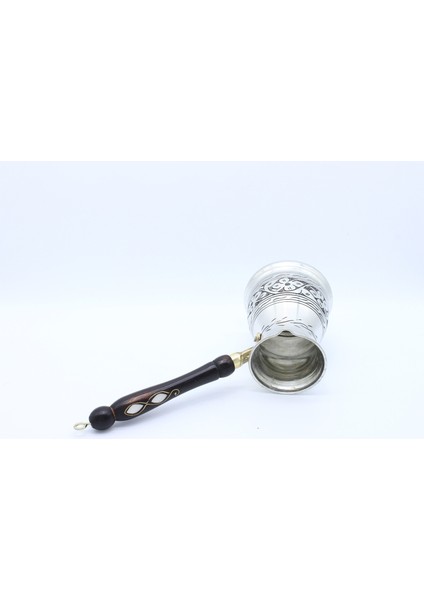 Çiçek El Işlemeli Uzun Bakır Cezve Indüksiyon Ocak Uyumlu Antik Gümüş Küçük Boy modelleri