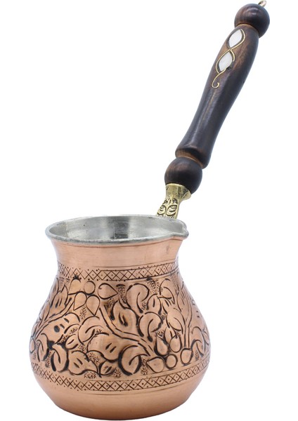Gaziantep El Işlemesi Otantik Eskitme Bakır Cezve Seti Antik Bakır Renk Küçük Boy