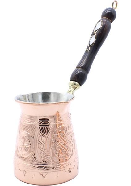 Gaziantep El Işlemesi Ahşap Saplı Bakır Cezve Büyük Boy