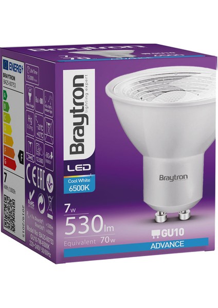 BA25-00753-BRAYTRON 7W 6500K Beyaz Işık GU10 Lensli LED Ampul 6 Lı Paket