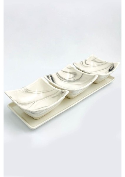 3 Bölmeli Standlı Seramik Kare Kahvaltılık & Çerezlik