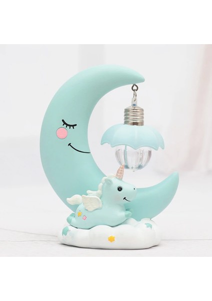 Dekoratif Ay Dede ve Minik Unicorn Temalı Masa Lambası ve Biblo