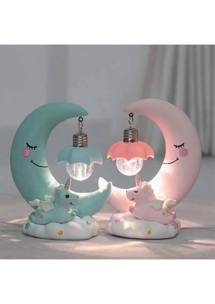 Dekoratif Ay Dede ve Minik Unicorn Temalı Masa Lambası ve Biblo fiyatları