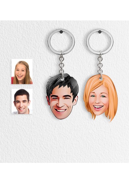 Kişiye Özel Ikili Sevgililer Karikatürlü Ahşap Anahtarlık