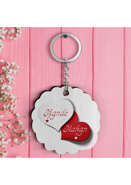 Kişiye Özel Sevgililer Günü Tasarımlı Ahşap Anahtarlık - 26