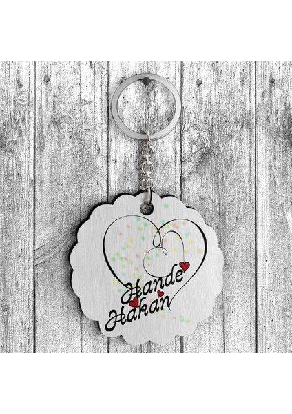 Kişiye Özel Sevgililer Günü Tasarımlı Ahşap Anahtarlık - 11