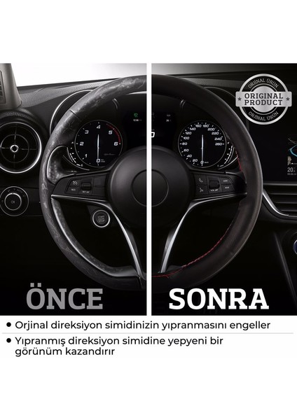 Bmw E34 1988-1995 Uyumlu Deri Direksiyon Kılıfı, Dikmeli Siyah Dikişli