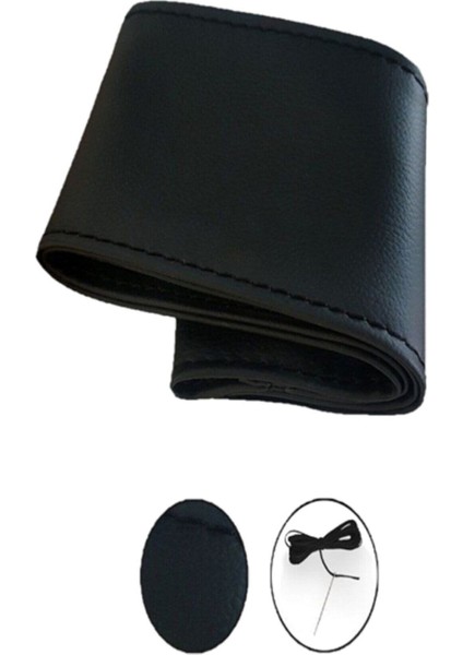 Honda Civic Sedan 2017-2019 Uyumlu Deri Direksiyon Kılıfı, Dikmeli Siyah Dikişli