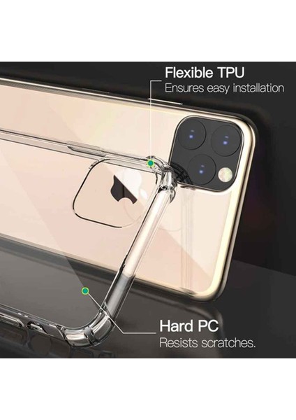 Apple iPhone 11 Pro Shock Absorbing Darbe Emicili Şeffaf Silikon Kılıf