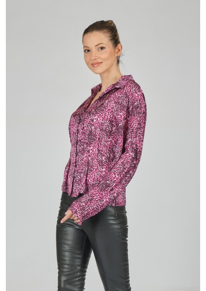 Oversize Leopar Desenli Uzun Kol Minimalist Kadın Bluz - Günlük & Parti modelleri