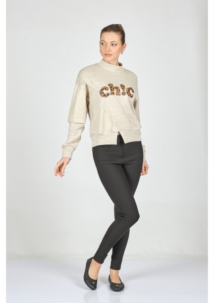 Minimalist Leopar Desenli Oversize Uzun Kol Crop Kadın Bluz fiyatları