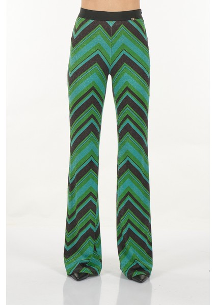 Kadın Midi Pantolon - Zigzag Desen - Vintage Tarz