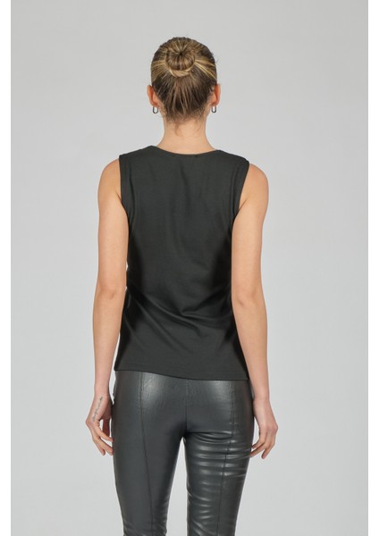 Minimalist V Yaka Kolsuz Deri Bluz - Crop - Günlük indirimleri