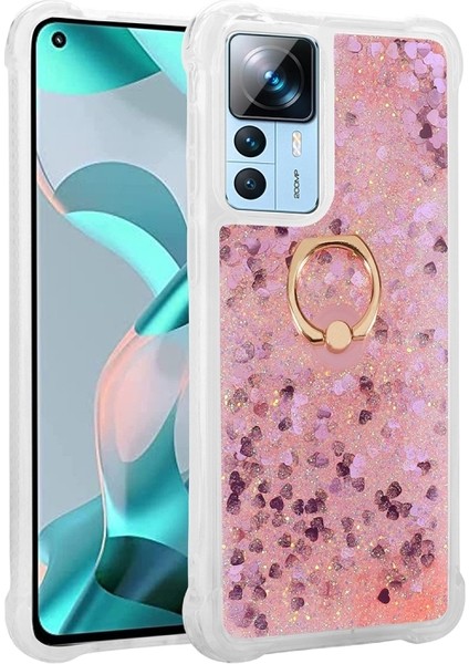 Xiaomi Mi 12T Kılıf Sıvılı Simli Yüzüklü Kapak