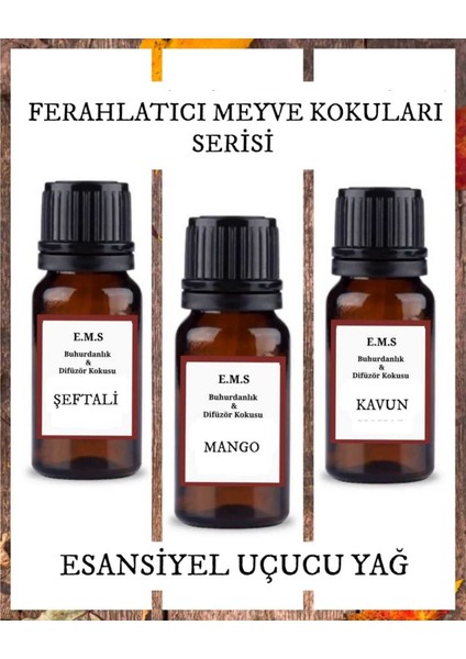 Şeftali, Mango, Kavun Esansiyel Uçucu Buhurdanlık Yağı Difüzör Esansı Ortam Kokusu