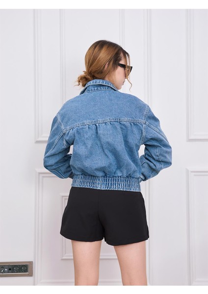 Arzu Emiroğlu Orijinal Marka Mavi Crop Denim Ceket