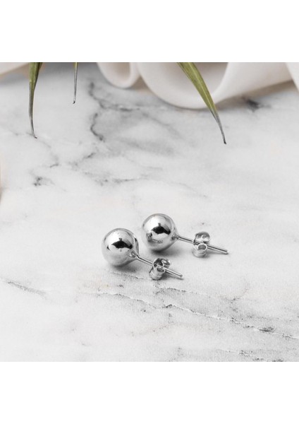 14 Ayar Beyaz Altın Top Küpe 8 Mm.