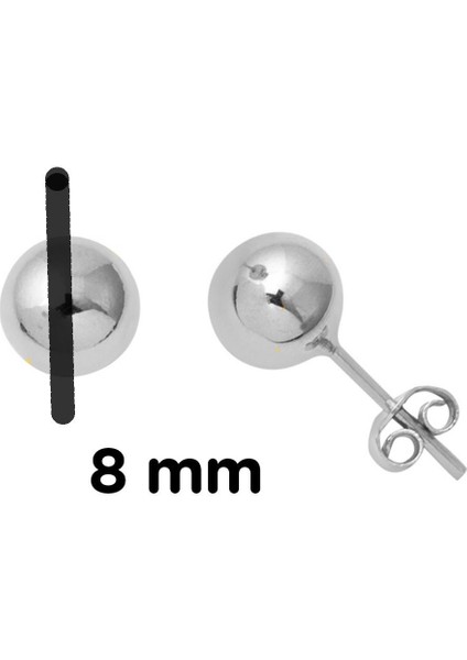 14 Ayar Beyaz Altın Top Küpe 8 Mm.