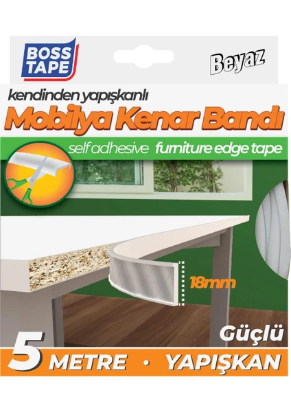 Boss Tape Yapışkanlı Beyaz Masa Mobilya Kenar Bandı 5 metre