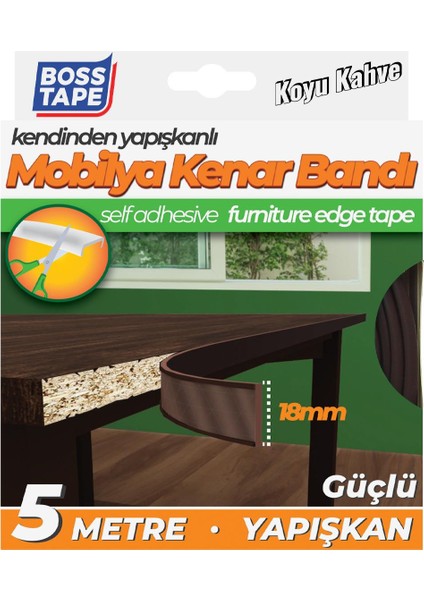 Boss Tape Yapışkanlı Koyu Kahve Masa Mobilya Kenar Bandı 5 metre