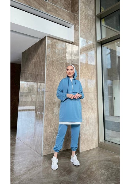 Önden Yarım Fermuarlı Eşofman Takımı TRN1019 Mavi