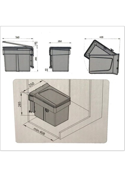 Kapağa Monte Çöp Kovası 15 Lt , Dolap kapak genişliği minimum 45 cm.