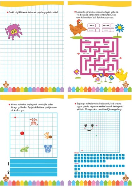 4-6 Yaş 20 Kitap Dikkat Geliştirici Matematik Kodlama ve Çizgi Çalışmaları Seti