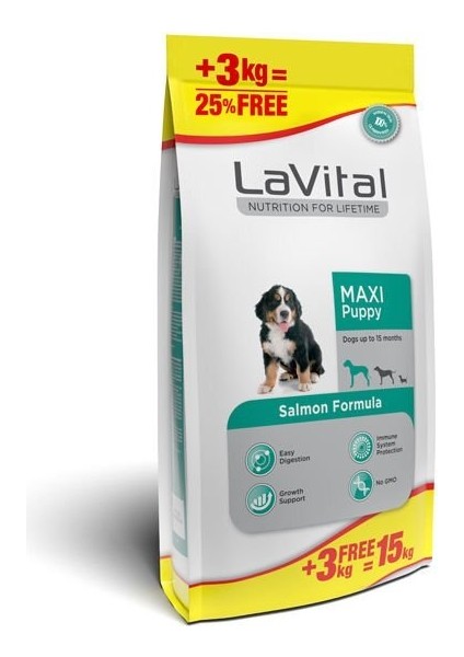 Lavital Büyük Irk Somonlu Yavru Köpek Maması 12+3 kg