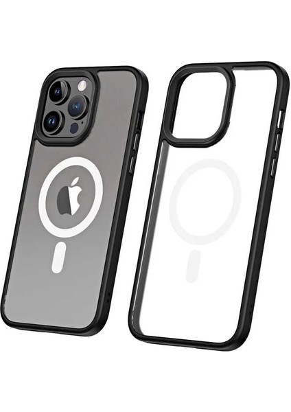 Apple iPhone 14 Pro Kılıf Wireless Şarj Özellikli Hibrit Magsafe Kapak Siyah Telefon Kılıfı