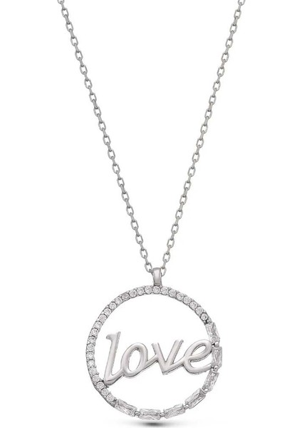 Love Yazılı Zirkon Taşlı Gümüş Kolye -Z3485