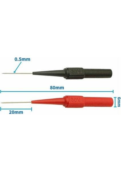 Roba 2 Adet İğne Tip Multimetre Test Prob Ucu 30V 1A Banana Uyumlu İzoleli Paslanmaz Çelik Ölçüm Pini Kırmızı Siyah Voltmetre Ampetmetre Osiloskop Güç Kaynağı
