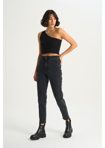 Ariana Antrasit Yüksek Bel Fermuarlı Mom Fit Jean Pantolon C 4525-118