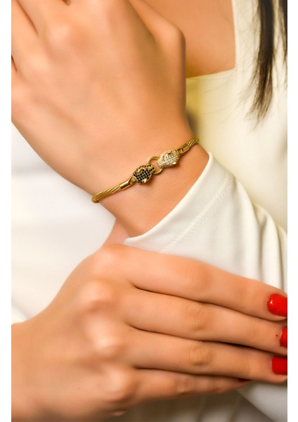 Taşlı Yılan Başı Tasarım Bileklik 14 Ayar A040728