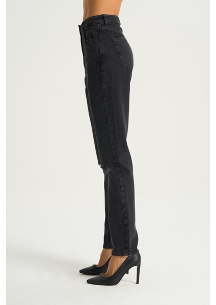 Ariana Antrasit Mom Fit Yüksek Bel Fermuarlı Dizi Kesikli Jean Pantolon C 4525-102 modelleri