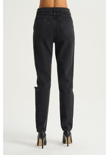 Ariana Antrasit Mom Fit Yüksek Bel Fermuarlı Dizi Kesikli Jean Pantolon C 4525-102 fırsatları