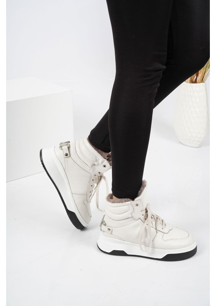 Hakiki Deri Kürklü Bej Kadın Sneaker Bot 222114204 fiyatları