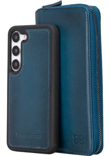 Samsung Galaxy S23 Plus Uyumlu Deri Zip Kılıf BRN4EF Mavi