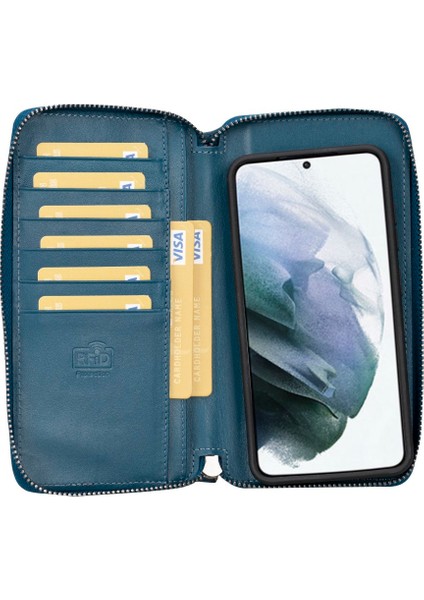 Samsung Galaxy S23 Plus Uyumlu Deri Zip Kılıf BRN4EF Mavi
