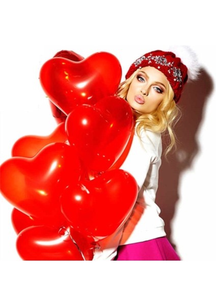 Vıp Kalite 14 Adet Kalpli Balon Kırmızı Kalpli Balon Kırmızı Balon Sevgililer Gününe Özel Dekor Balon