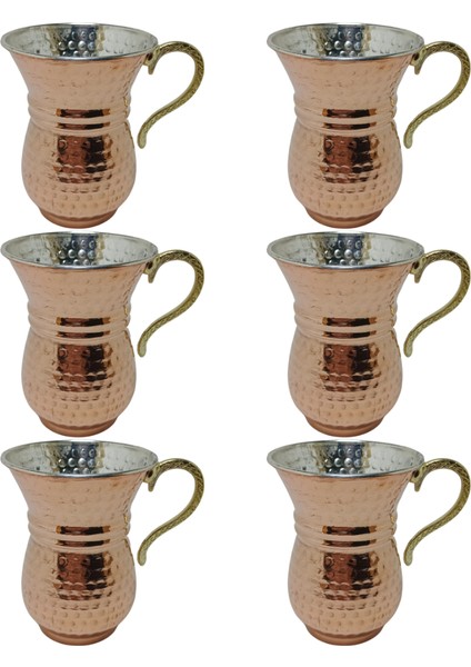 6’lı Ayran & Su Bardağı Bakır El Dövmesi Maşrapa Kupa