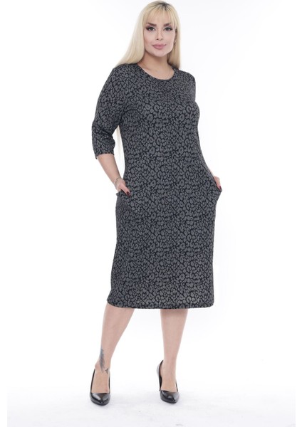 Jakarlı Cepli Kışlık Büyük Beden Elbise 30A-2278