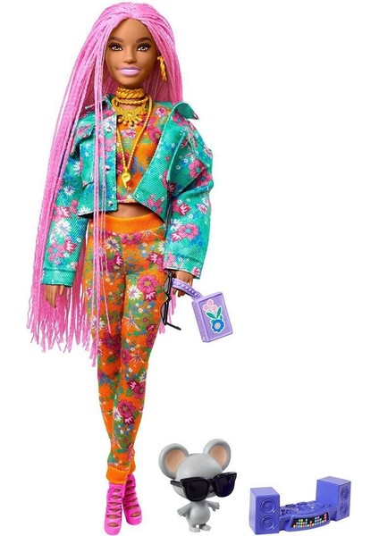 GXF09 Barbie Extra - Pembe Örgü Saçlı Bebek, +3 Yaş