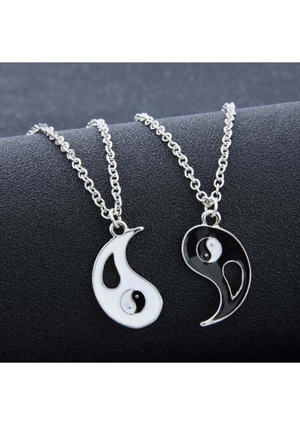 1 Çift Aşıklar Sıcak Yin Yang Gümüş Renk Siyah Beyaz Çift Kardeş Arkadaş Dostluk Kolye (Yurt Dışından)